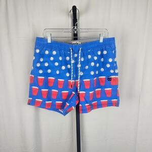 Party Pants Beer Pong Shorts Blue Red Cup Print Size Large Funny Swim Trunks